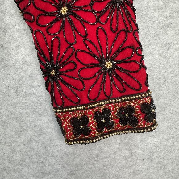 Papell Boutique Evening Jacket WMNS 8P Red Silk Floral Sequin Trophy Brocade Vtg - Picture 7 of 12